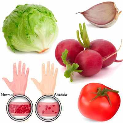 Ensalada con lechuga, tomate, ajo y rábanos para la anemia